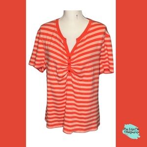 Weatherproof Orange Striped Ruched Button Front Blouse size XXL